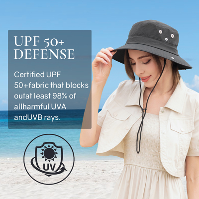 UPF 50+ หมวกถังพับได้ หมวกซาฟารีฤดูร้อน สําหรับการเดินป่ากลางแจ้ง